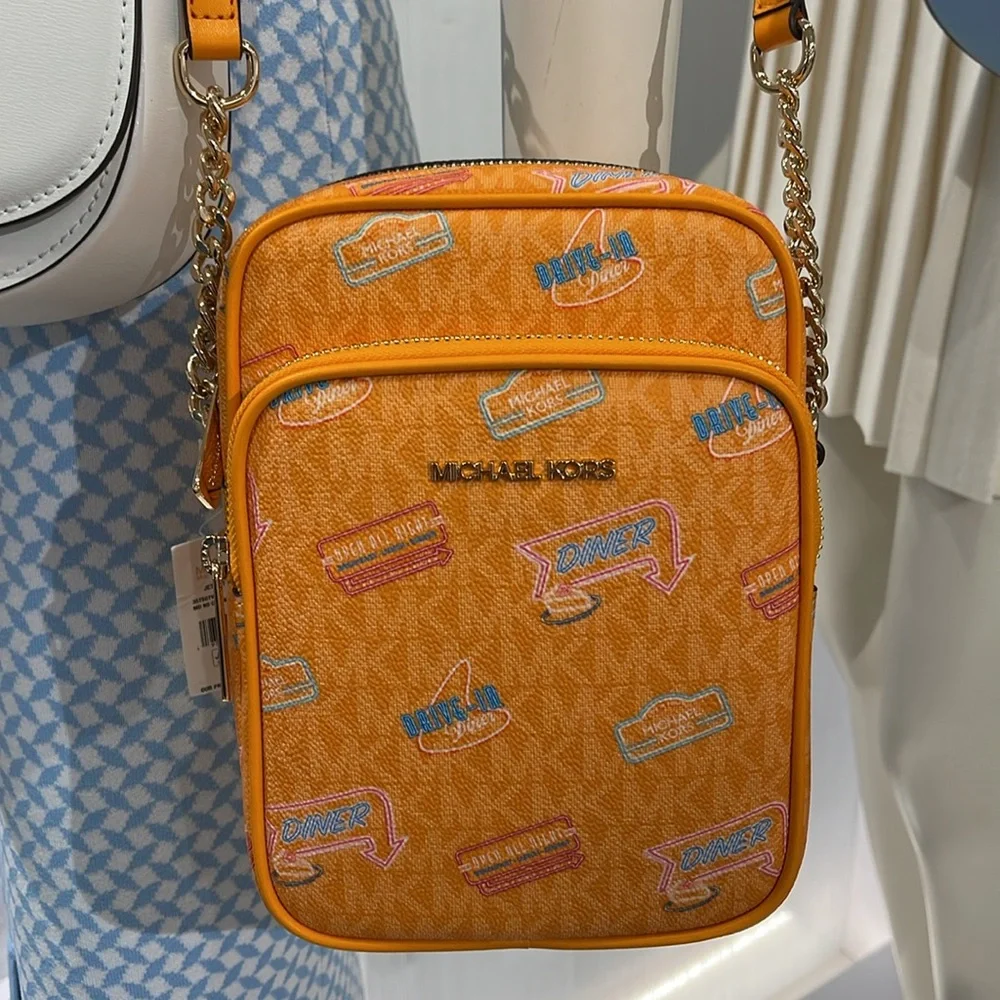 MICHAEL KORS Jet Set Md Printed Signature Logo Crossbody NS CHAIN XBODY Flight - Picture 12 of 16